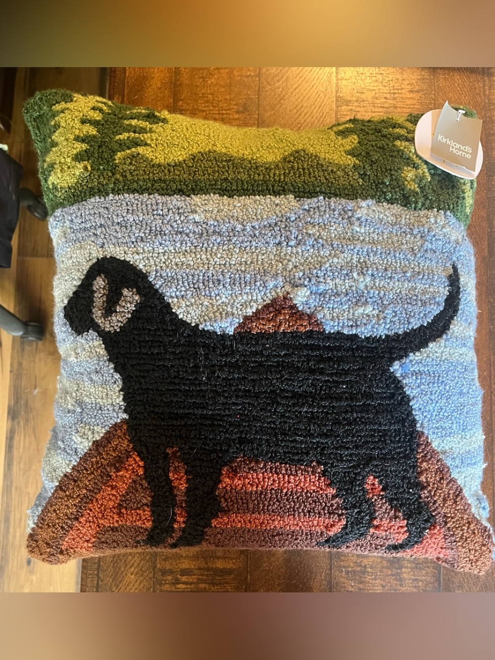 NWT Kirklands Home hooked wool black dog Labrador Retriever indoor outdoor pillo